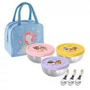 【KOM】達克比聯名款 雙層不鏽鋼矽膠密封兒童碗|附彩色304圓匙 三款各一組 贈便當袋 3款碗+美人魚餐袋
