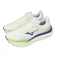 Mizuno 美津濃 慢跑鞋 Wave Sky 9 超寬楦 男鞋 白 藍 高緩衝 穩定 運動鞋 J1GC2511-51 30cm WHITE/BLUE-YELLOW
