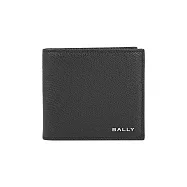 BALLY 銀字Logo 粒紋小牛皮對開8卡短夾 (黑色)