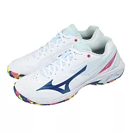 Mizuno 美津濃 羽球鞋 Wave Claw 4 寬楦 男鞋 白 藍 緩震 回彈 支撐 71GA2643-02 28cm WHITE/BLUE-MULTI