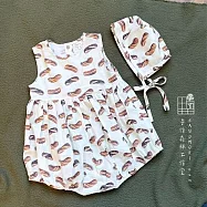 手作森林【DIY材料包】無袖後開包屁衣+寶寶綁帶帽 附圖解作法 原創印花 麵包山丘 自有品牌布料 S -奶油色/份