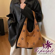 【iSPurple】鏤空花瓣 復古麂皮絨腋下包(內附小包)/棕色 棕色