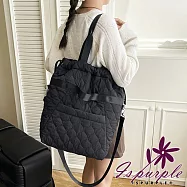 【iSPurple】鋪棉時尚 多背法素面抽繩托特包/顏色可選 黑