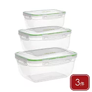 《PEDRINI》義大利 Fresh可微波密封保鮮盒3件(綠) | 食物收納盒 環保餐盒 便當盒