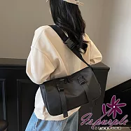 【iSPurple】運動休閒風 大容量防潑水斜單肩郵差包/黑 黑