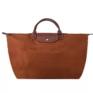 LONGCHAMP LE PLIAGE系列短把再生尼龍摺疊水餃旅行袋(大) 白蘭地酒