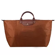 LONGCHAMP LE PLIAGE系列短把再生尼龍摺疊水餃旅行袋(特大) 白蘭地酒