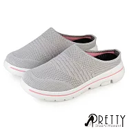 【Pretty】女 穆勒鞋 拖鞋 包頭拖鞋 懶人拖鞋 半拖鞋 寬楦 輕量 透氣 網布 飛織 JP23 灰色