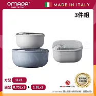 【OMADA】義大利製 Pull Box 易拉保鮮盒 圓型(0.75L+1.8L)+方型(1L)超值三件組 圓型-天空色+方型-灰