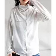 日本Antiqua|菁英高智薄紗高領|長袖T恤|隨機皺褶單穿疊穿好搭配|實穿包色基本款 FREE 白色