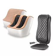 【迎春獻禮組】喬山FM210新世代秀腿機 + 肩頸多感舒摩背墊RT2165 腳機(玫瑰金)+按摩背墊(曜石黑)