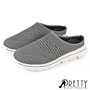【Pretty】男 穆勒鞋 拖鞋 包頭拖鞋 懶人拖鞋 半拖鞋 前包後空 寬楦 輕量 透氣 網布 飛織 JP26.5 灰色