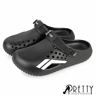 【Pretty】男 洞洞鞋 雨鞋 布希鞋 涼拖鞋 穆勒鞋 兩穿 防水 輕量 厚底 EU40 黑色