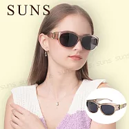 【SUNS】全包覆式偏光墨鏡 可套鏡 裸感藕杏方框墨鏡 抗藍光+抗UV400 修飾臉型 防眩光/遮陽/眼鏡族首選