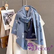 【Decoy】臘腸小狗 雙面印花仿羊絨披肩圍巾/藍色 藍色