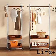 【Life+】序木典藏雙層多功能移動式落地衣帽架/掛衣架/收納衣櫃_L