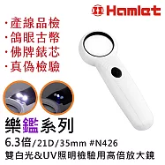 【Hamlet 哈姆雷特】樂鑑系列 6.3倍/21D/35mm 雙白光&UV照明檢驗用高倍放大鏡 N426