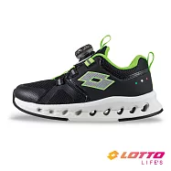 【LOTTO 義大利】童鞋 CYCLE LIGHT 轉扣電燈跑鞋- 19cm 黑/綠