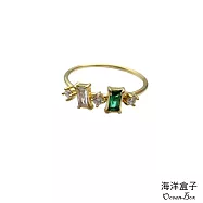 【海洋盒子】精緻彩鑽設計鈦鋼金色戒指 B款國際圍12.5號