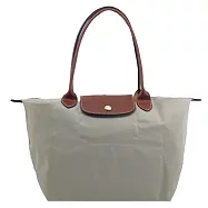 LONGCHAMP LE PLIAGE系列長把再生尼龍摺疊水餃包(大) 小石子灰