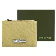 LONGCHAMP LE ROSEAU系列金屬竹節粒面牛皮三折短夾 開心果綠