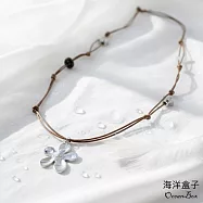 【海洋盒子】金屬花朵褐色編織繩毛衣鍊.合金