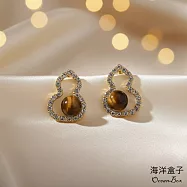 【海洋盒子】開運飾品.葫蘆虎眼石水晶鑽合金鋼針耳環