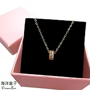 【海洋盒子】細緻小雙圈鑲鑽金色鈦鋼項鍊.女用項鍊.情人節禮物