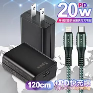Topcom 20W Type-C PD3.0+QC3.0 快速充電器TC-S300C-黑+勇固 Type-C to Lightning PD耐彎折快充線-1.2米 綠線