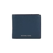 Michael Kors 銀字Logo 荔枝皮革對開證件照短夾 (海軍藍)