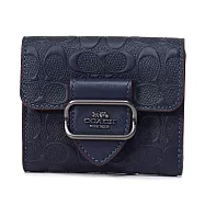 COACH 霧面浮雕LOGO壓紋按釦短夾-午夜藍