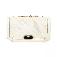 CHANEL CC Logo 黑金釦縫線菱格紋肩背包/斜背包_展示品 (白色)