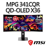 msi微星 MPG 341CQR QD-OLED X36 34吋 曲面電競螢幕 (34"/3440x1440/21:9/360Hz/QD-OLED/曲面)