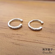 【海洋盒子】簡約水晶鑽細圈圈S925純銀夾式耳環.耳骨夾.白金色
