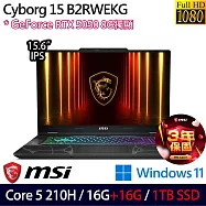 ★全面升級★MSI 微星 Cyborg 15 B2RWEKG-892TW 15.6吋 電競筆電 (Core 5 210H/16G+16G/1TB/RTX5050/W11)