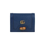 GUCCI Diana 竹節系列皮革卡片小短夾 (海軍藍)