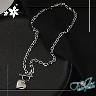 【伊飾童話】歐美時尚 經典愛心造型OT釦項鍊/鋼色 鋼色