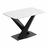 IDEA-輕奢圓邊交叉鐵腳岩板餐桌(三款可選/運費另計) 黑叉腳+雪山白