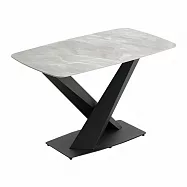 IDEA-輕奢圓邊交叉鐵腳岩板餐桌(三款可選/運費另計) 黑叉腳+義大利灰