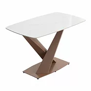 IDEA-輕奢圓邊交叉鐵腳岩板餐桌(三款可選/運費另計) 金叉腳+雪山白