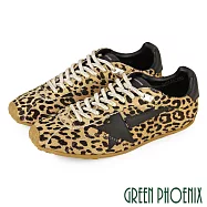 【GREEN PHOENIX】女 休閒鞋 德訓鞋 顯瘦 精品 日本進口 馬毛 平底 EU37 豹紋