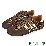 【GREEN PHOENIX】女 休閒鞋 德訓鞋 美拉德 精品 日本進口 馬毛 麂皮 平底 EU37 豹紋