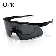 【Q&K】極速運動偏光太陽眼鏡 曜石黑 Polarized護目鏡 可掛近視內鏡(可拆)/抗藍光/抗UV/單車
