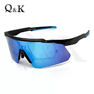 【Q&K】極速運動偏光太陽眼鏡 冰川藍 Polarized護目鏡 可掛近視內鏡(可拆)/抗藍光/抗UV/單車