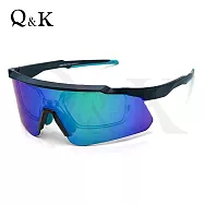 【Q&K】極速運動偏光太陽眼鏡 極光綠 Polarized護目鏡 可掛近視內鏡(可拆)/抗藍光/抗UV/單車