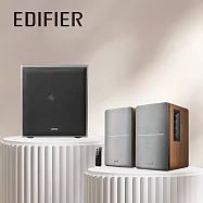 EDIFIER 家庭劇院組|R1280DB 2.0聲道藍牙喇叭+T5 主動式重低音 R1280DB 木紋