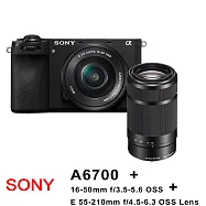 【SONY 索尼】A6700+16-50mm+55-210mm*(平行輸入)~送SD128G卡+副電+座充+雙鏡包+大腳架+拭鏡筆+大清組 無 B