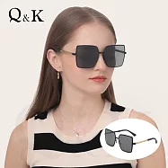 【Q&K】法式名媛方框偏光太陽眼鏡|夜幕黑|高級感TR90大框・顯小臉抗UV400・精品穿搭墨鏡
