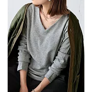 日本Antiqua|博主最愛!爆款!|最強鎖骨美人|純棉大V領長袖T恤|單穿疊搭 NA-00105 L 淺灰