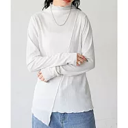 日本Antiqua|菁英不規則薄紗高領|長袖T恤|隨機皺褶單穿疊穿不無聊好搭配|實穿包色基本款PA-03844 FREE 白色